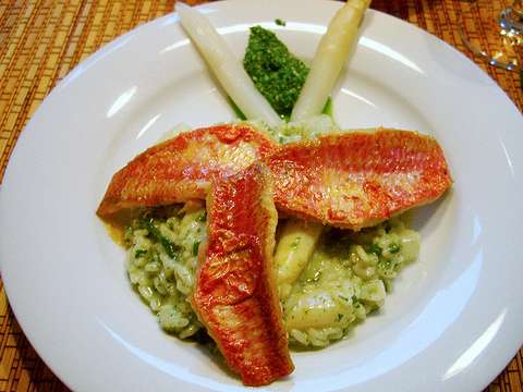 Spargelrisotto mit Rotbarbenfilets